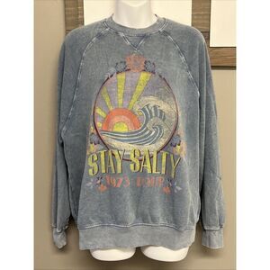 Billabong X The Salty Blonde Faded Blue Long Sleeve Relaxed Sweatshirt-  Small